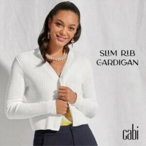 CABI Slim Rib Cardigan White Sz S #6173 EUC